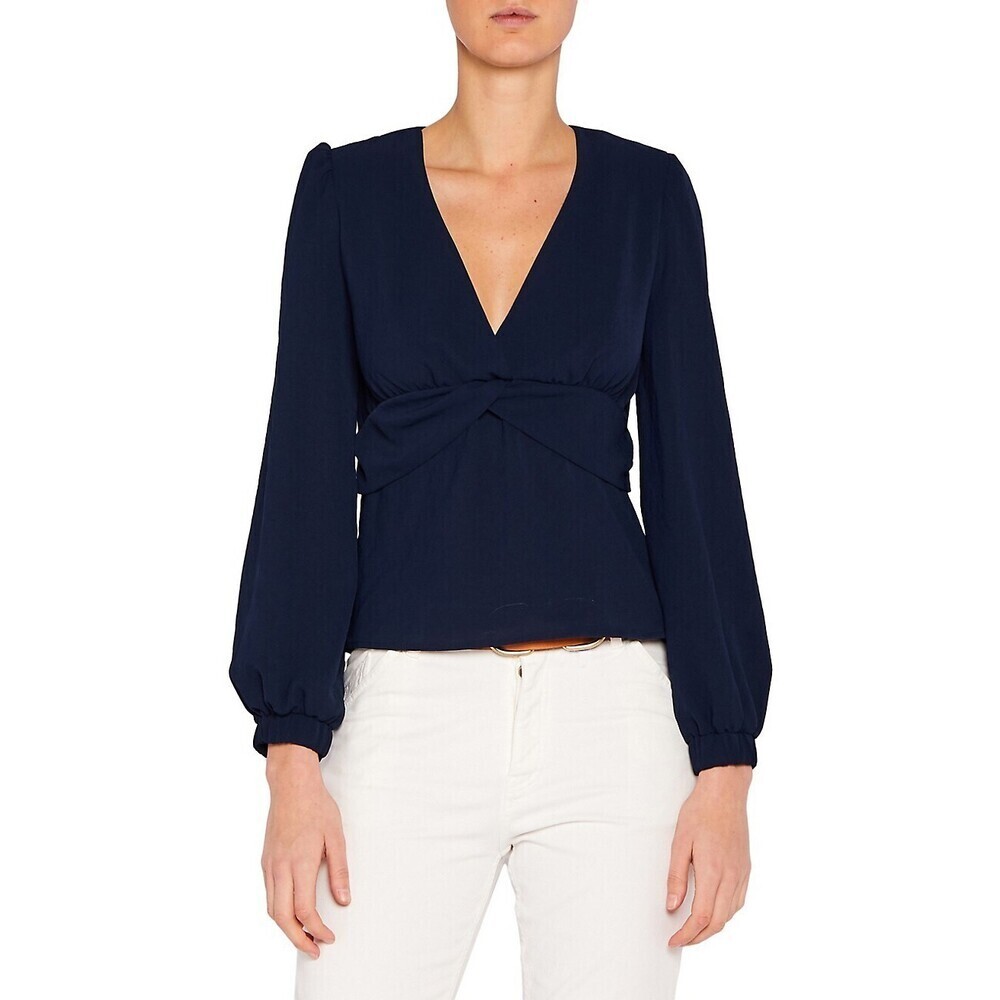 BA&SH women's Long Sleeve V Neck Blouse In Navy Size 0 $350